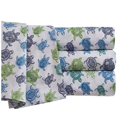 Turtles Sheet Set with Deep Fitting Pockets, Blue, Green, and Purple Turtle Pattern, 4 Piece Sheet and Pillowcase Set - King, Turtles