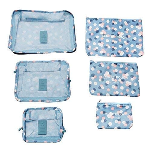 GaxQuly Multi-Functional Packing Luggage Cloth Organizer Storage Compression Lightweight Travel Nylon Zipper Pouch (Colour May Vary) - 6 Pcs