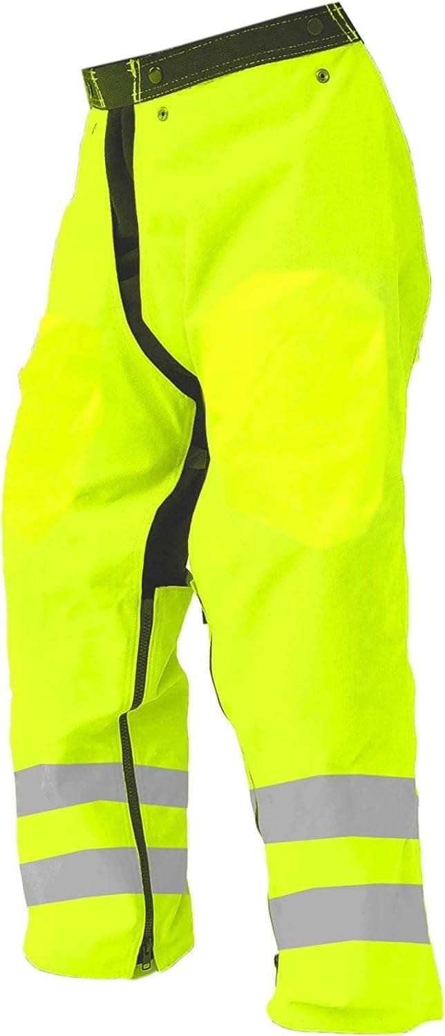 EZ-Zip Wrap Around Chainsaw Chaps - 360 Degree Below The Knee Protection - Adjustable Belt Chain Saw Chaps for Men or Women - Full Wrap Zipper Chainsaw Pants (37in, Safety Green)