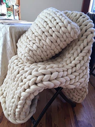 Extra Large Chunky Knit Throw Heavy Warm Arm Knitted Ivory Blanket Cream Colored Chunky Knit Throw
