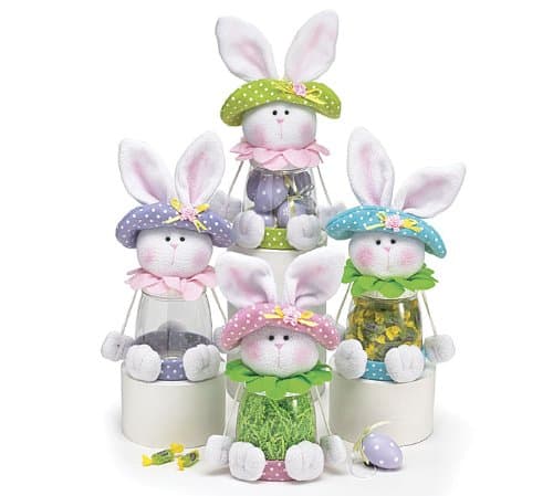 Large Acrylic Bunny Candy Jars with Bunny Plush. Set of 4