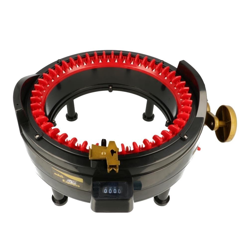 Addi Express King Size Knitting Machine, 46 Needle Round Loom with Row Counter and Hand Crank, Black, 17.7 Inch Flat Panel Width