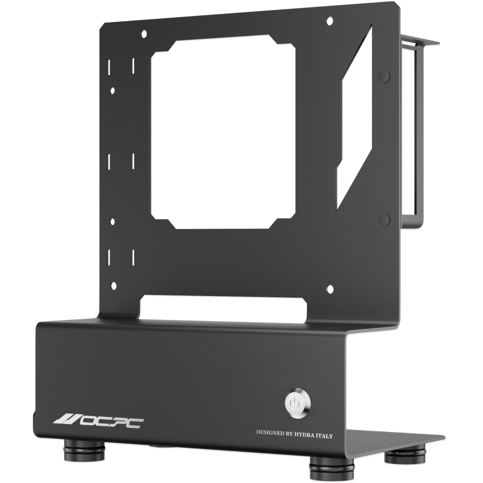 OCPC Hydra Italy Mini-ITX Open Air PC Case (Black) – Stainless Steel Frame with Machined Aluminum Feet, SFX PSU Compatible, 2-Slot GPU Support, Open Frame Chassis for Mini-ITX Builds