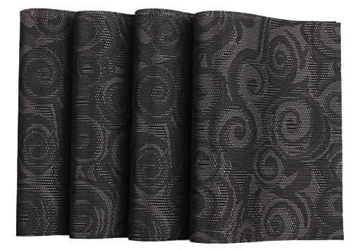 Spaco Cross Bamboo Style Table Placemats Table Decor Mats for Kitchen Dining Room (Black,Silver P1)