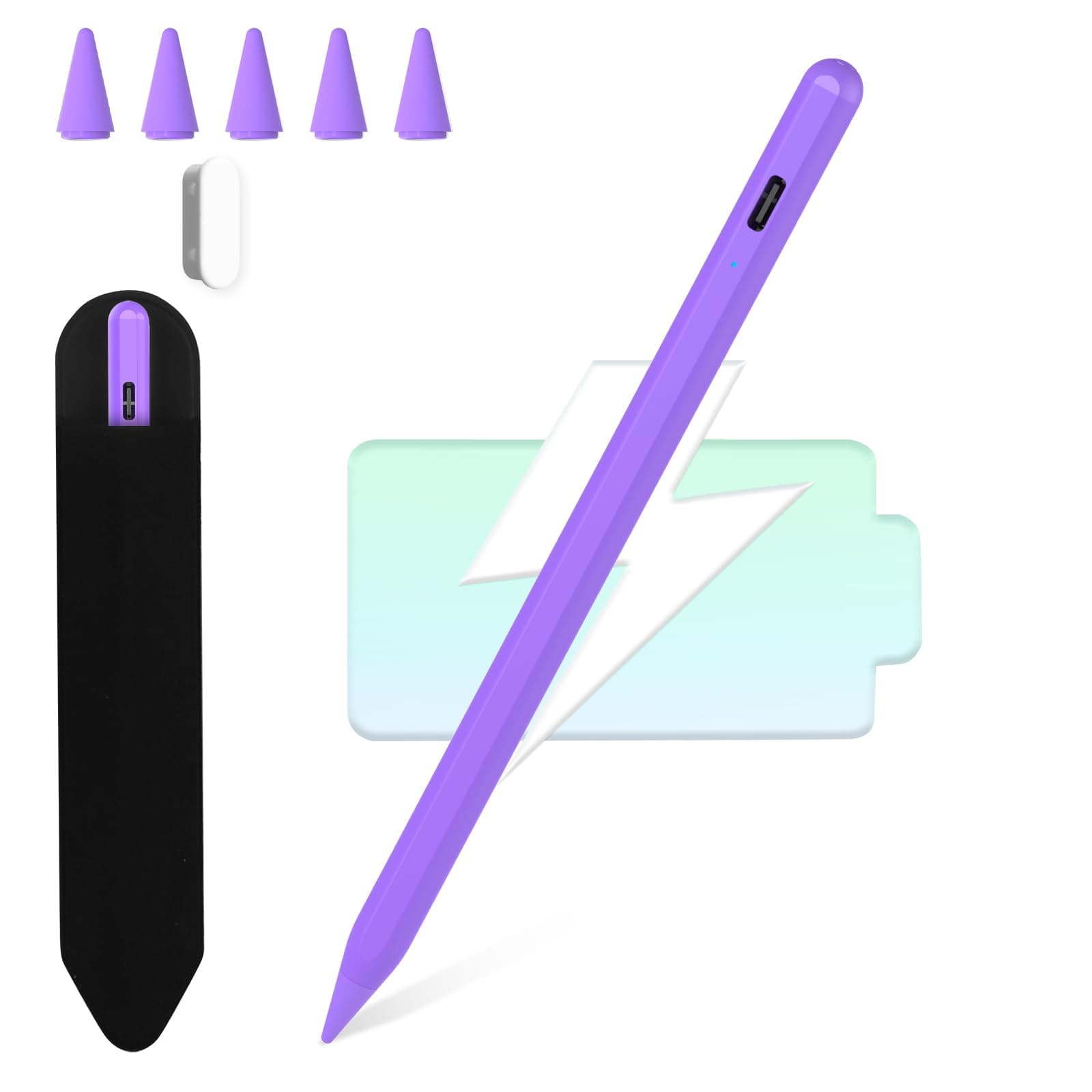 Stylus Pen for iPad 9th 10th 11th Generation with Palm Rejection, Fast Charging Pencil for iPad A16/10/9/8/7/6, for Air 5/4/3/M3, for Pro 11/12.9"(2018-2022), Mini 5/6 (Purple)