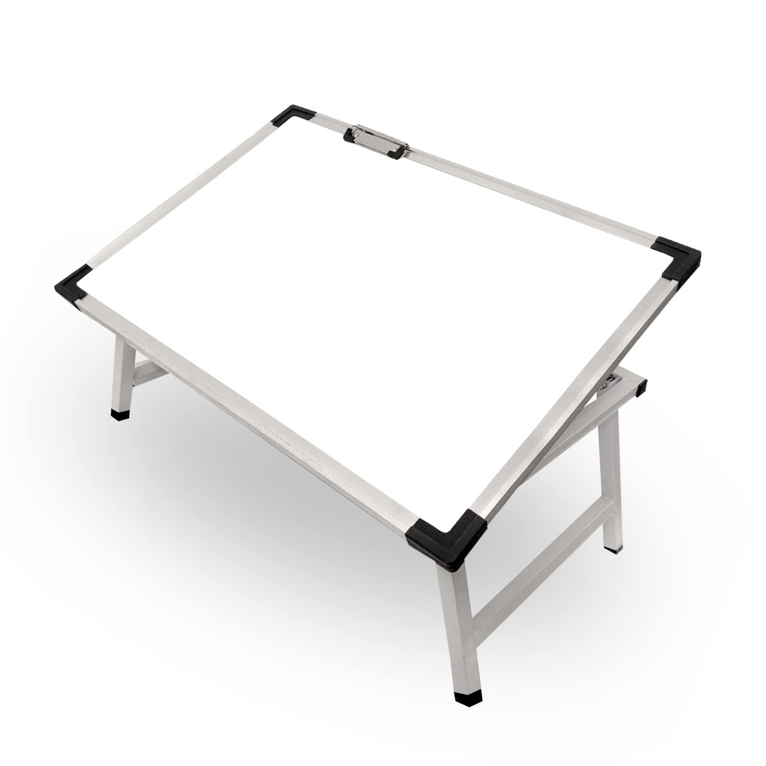 Wishing Clouds Aluminum Multi Purpose White Board Study Table For Kids,Portable&Foldable Laptop Study Writing Bed Breakfast Tray Table For Kids With Paper Holding Clip(Size-60X40X25 Cm)Powder Coated