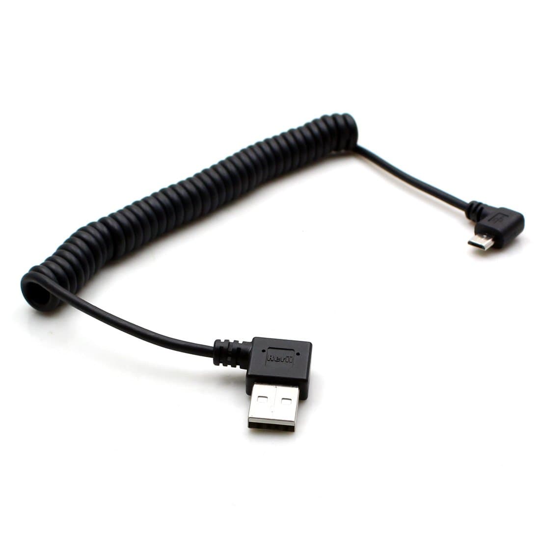 Rerii Coiled Micro USB Cable Spring, Coiled Micro B USB Cable, Left Angled for Micro USB Plug Device, Charging and Data SYNC, for Samsung, HTC, Huawei, Sony and More
