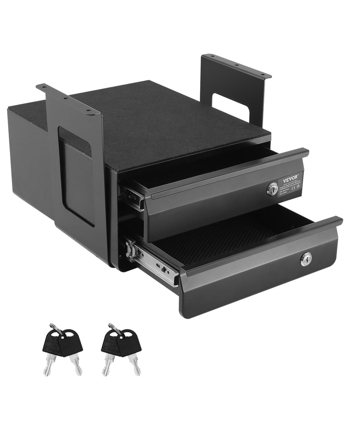 13" Wide Under Desk Drawer Slide Out, Under Table Pull-out Drawer Attachment, Hidden Desktop 2 Layer Storage Organizer, Lockable Undermount Pencil Drawer for Sit Stand Workstation, 14x13x10 in