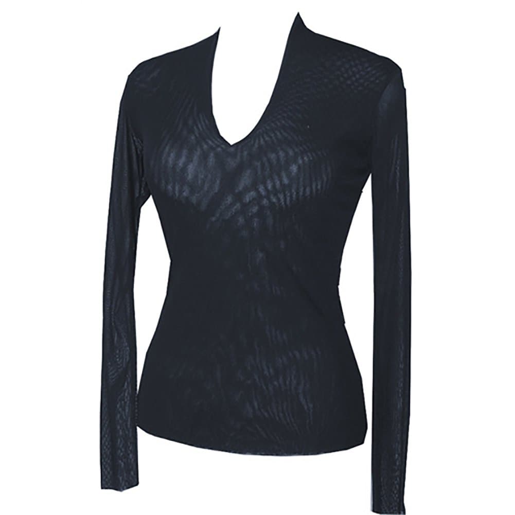 Long Sleeve V-Neck Mesh Top in Midnight