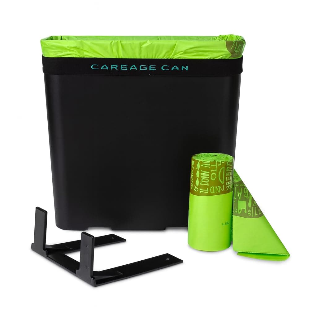 Car Trash Can for Car Garbage: Car Waste Bin w/Floor Mat Clip, Bag Securement Band and Liner for Drivers and Passengers; 3 Gallon Garbage Container for Vehicle, Sedan, SUV, Van, MPV & Truck (Black)