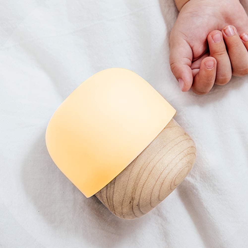 USB Mini Lamp, Adjustable Brightness Night Light for Kids, Nursery Small Lamp for Baby Breastfeeding, with Maple Wood and Dimmable Warm Light, Mushroom Beside Small Lamp for Bedroom