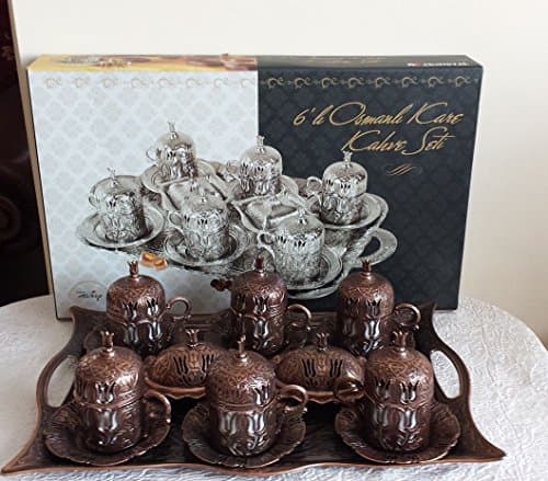 29 Pc Turkish Ottoman Copper Brown Coffee Espresso Serving Cup Saucer Gift Set by TheMeShoppe