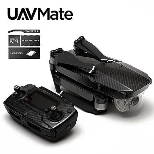 UAVMate Black Carbon Fiber Precision Edge-to-Edge Coverage Vinyl Skin Controller Battery Wrap for DJI Mavic Mavic Pro - Glossy