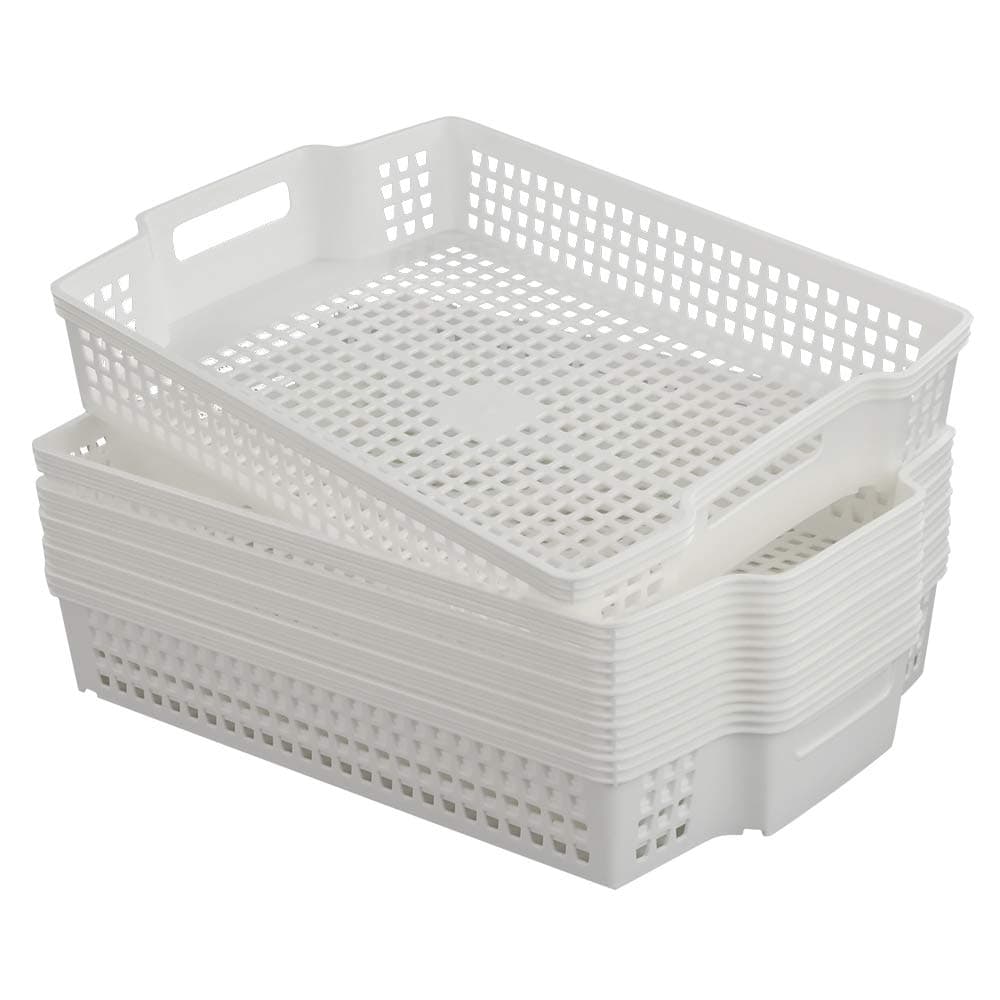 Saedy White Plastic Basket Tray with Handle, 6 Packs