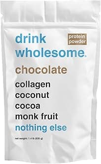 drink wholesome Chocolate Collagen Protein Powder for Sensitive Stomachs | Minimally-Processed, Whole-Food Protein | Additive-Free, Dairy-Free, Gluten-Free | Low FODMAP
