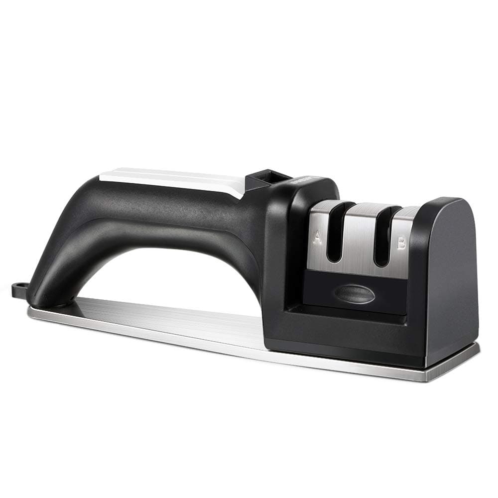 Kitchen Knife Sharpener - Professional 2-Stage Steel Diamond Coated Sharpening Wheel System, Non-slip Steel Base Chef Choice Knife Sharpening Kit, Easy to Use, Safe (Black)