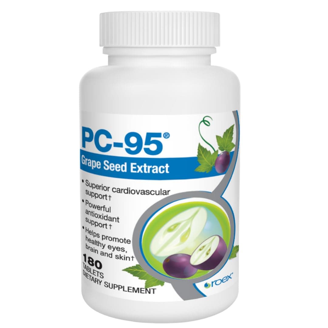 Roex Vitamins | PC-95 Grape Seed Extract | Dietary Supplements | Stress Relief | Healthy Eyes | Healthy Brain | Healthy Skin | Cardiovascular Support | 180 Count