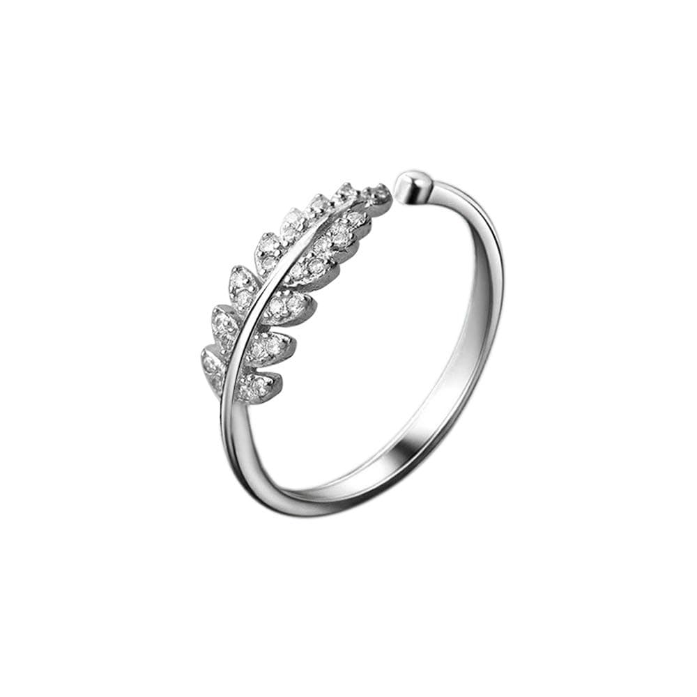 BICMTE Women's Ring S925 Sterling Silver Ring, Ladies Open Ring Leaf Adjustable Ring Romantic Gift for her, Ring Adjustable Size (Silver)