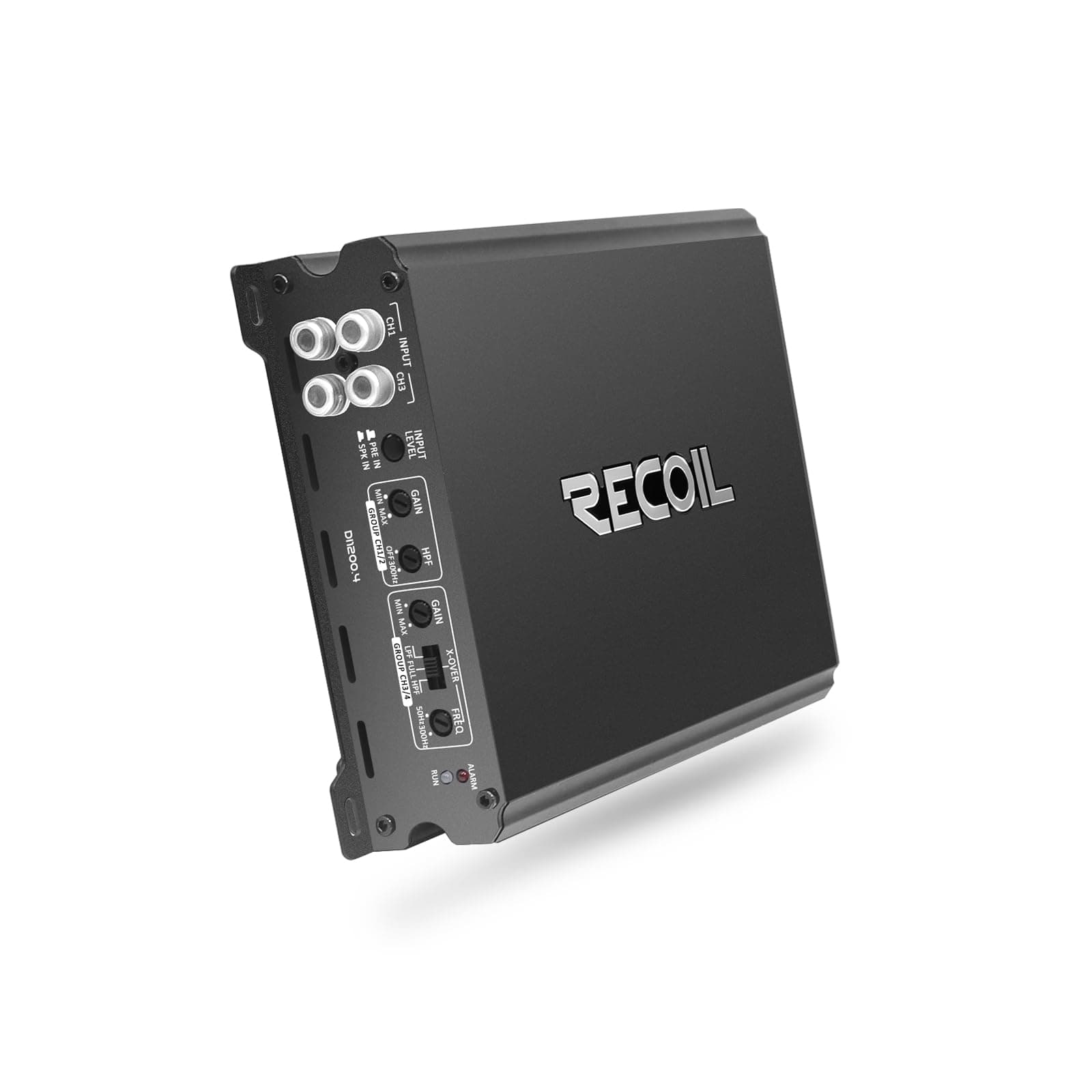 Recoil DI1200.4 Full-Range Class-D 4-Channel Car Audio Amplifier 2400 Watts, 2-4 Ohm Stable, Mosfet Power Supply, Bridgeable