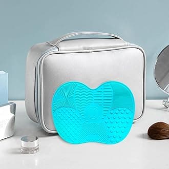 Garzenth 2pcs Makeup Brush Cleaning Mat, Silicone Makeup Brush Cleaner Portable Makeup Brush Cleaning Pad Washing Tool with Suction Cup for Makeup Brushes(pink+green)