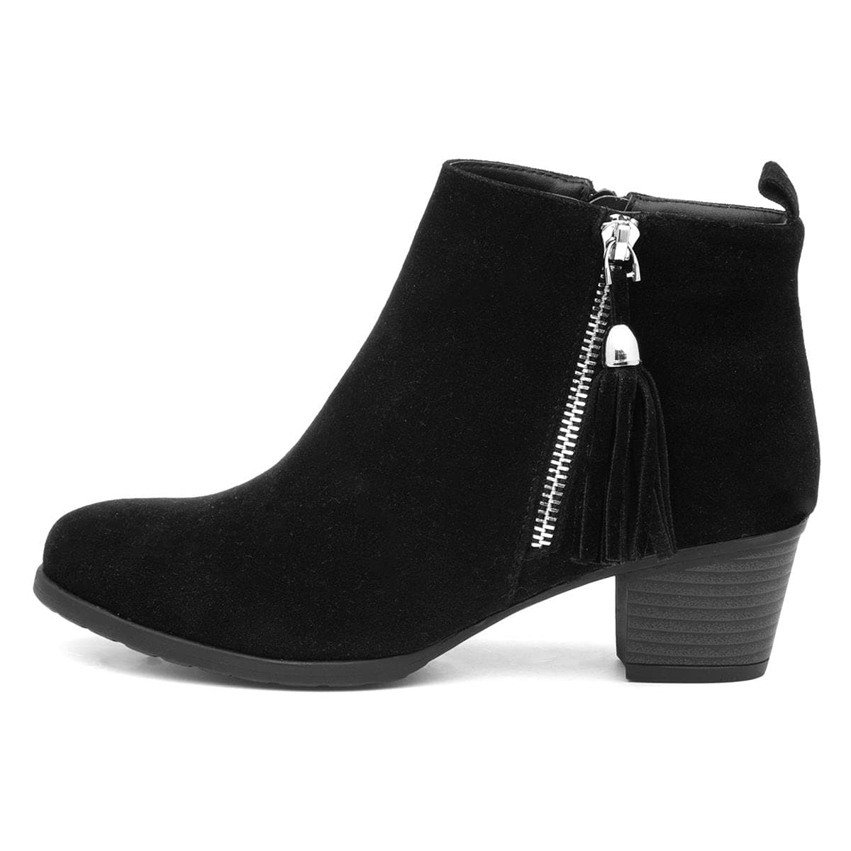 Womens Black Heeled Tassel Ankle Boot