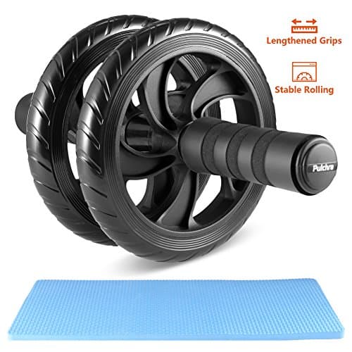 PULCHRA Ab Wheel Roller Strong Grip Silent Abdominal Stomach Exercise Fitness Workout Trainer Equipment for Ab Exercises Stretches Lose Belly Fat Strength Muscles Building with Knee Mat