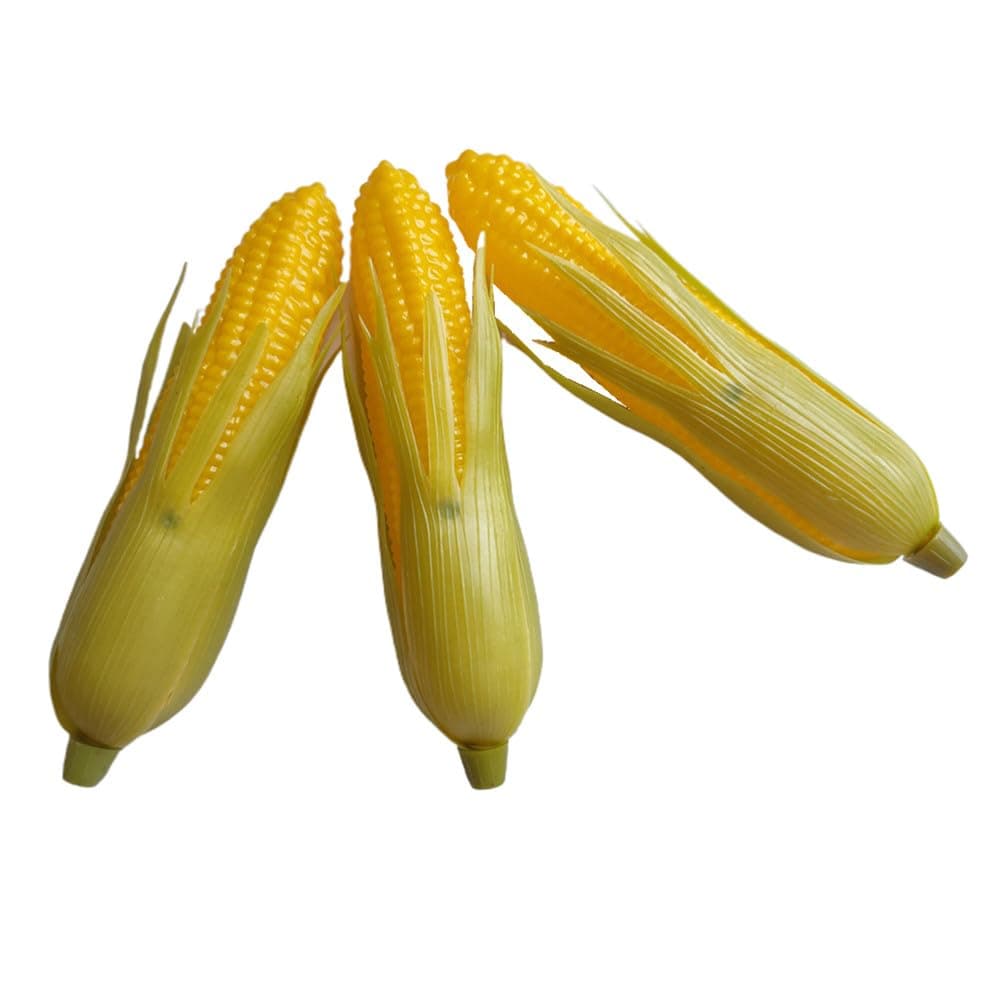 Jilukibo Plastic Artificial Corn, Lifelike Corn Simulation Fake Corns with Green Shell Vegetable Decorations Photo Props (3 Pack)