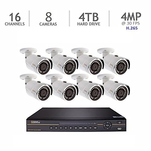 Q-See Eight Camera 4MP H.265 with NVR IP HD 4 MP @ 30 FPS 16-Channel with 4TB HDD (QC826-4 + 8 x QCN8068)