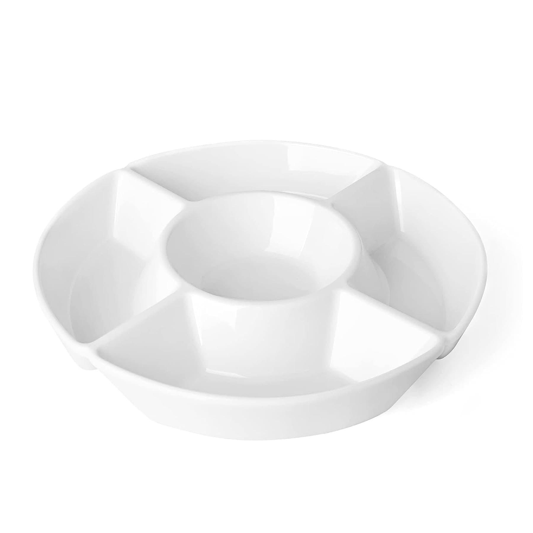 Sweese Porcelain Chip & Dip Serving Set - Divided Platter with 5 Compartments, Relish Tray for Snacks, Veggies, Candy - Durable, Microwave & Dishwasher Friendly - Elegant White Design for Parties