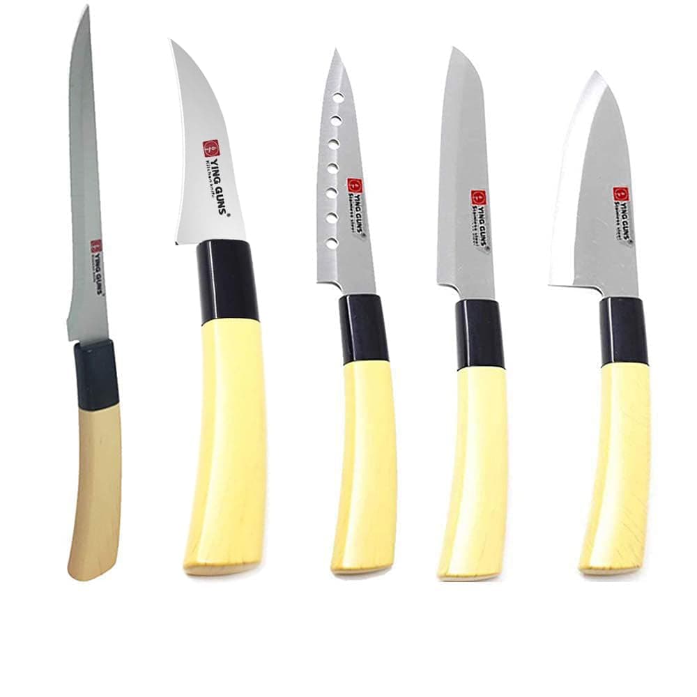 Multi-Purpose Kitchen Knife Set (Pack of 5) Knife, Santoku Knife, Boning Knife, Carving nives & Sashimi Knife for Cutting Fruits, Vegetable, Meat, Fish & More (Stainless Steel)
