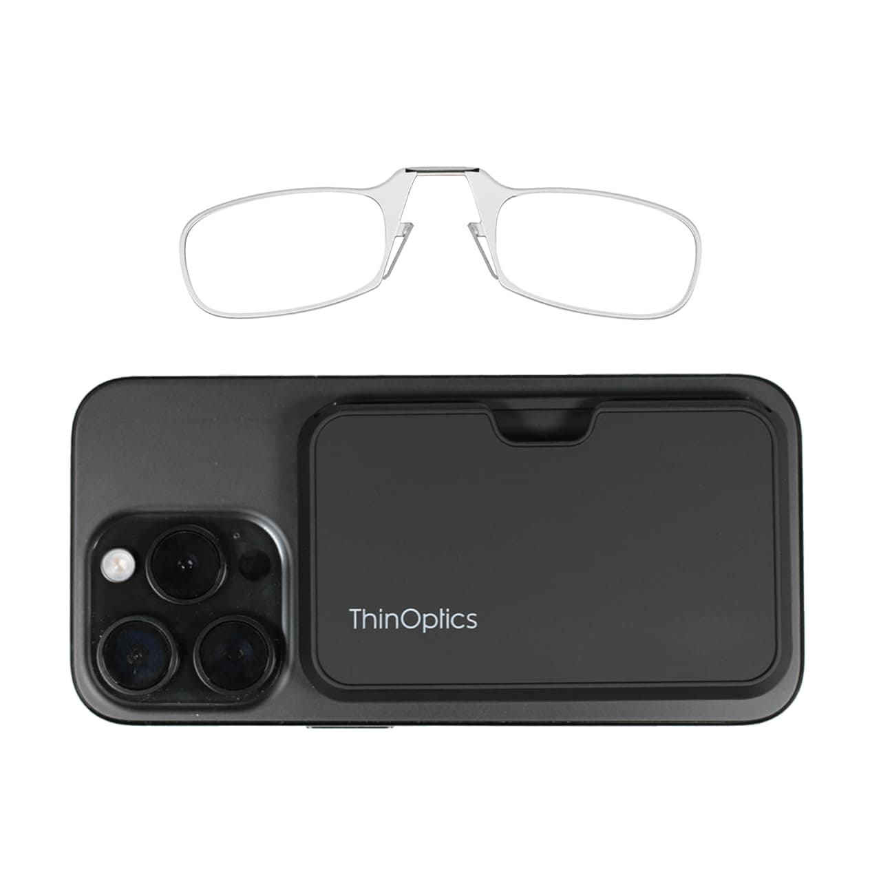 ThinOptics Readers with Magsafe Compatible Case - Armless On-Nose Reading Glasses - Slim Case Attaches to Phone