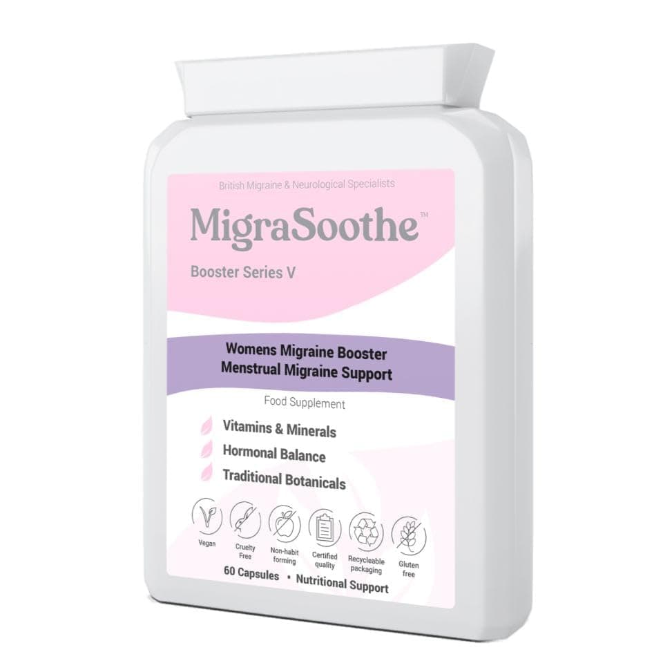 Booster Series V - Advanced Menstrual Migraine Support Formula with Essential Vitamins, Minerals & Botanicals - Promotes Hormonal Balance & Wellness Vegan Friendly, UK Made, 60 Caps