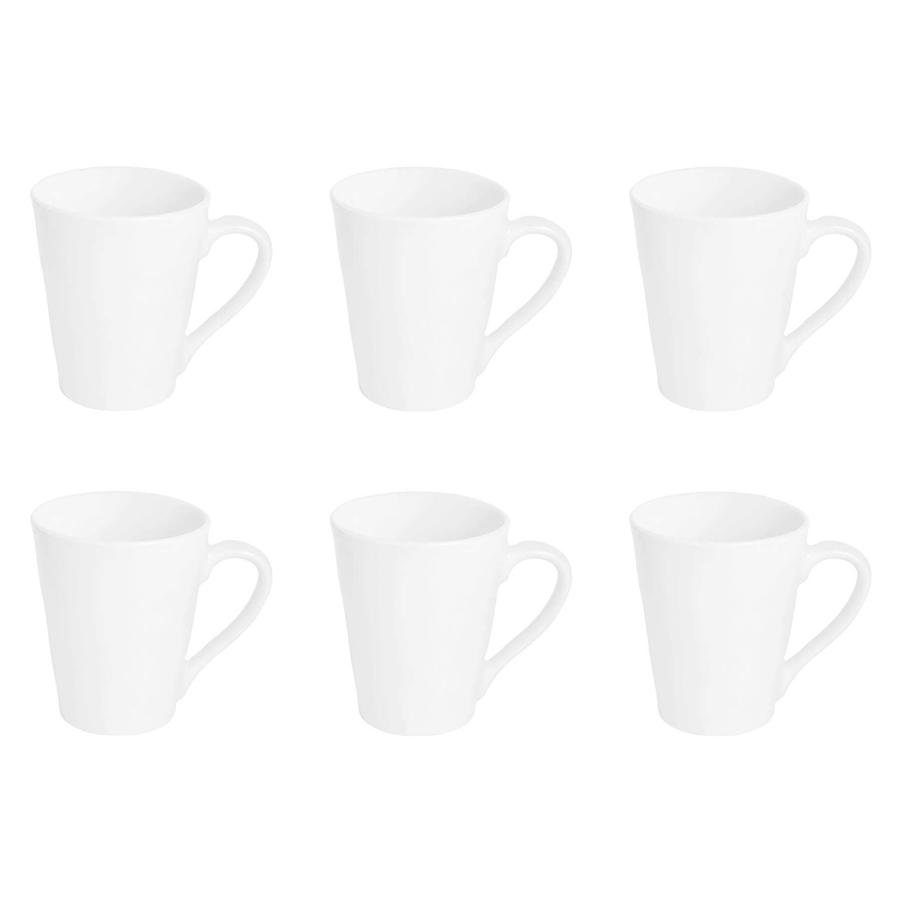 Argon Tableware White Coffee Mug Set of 6-285ml Premium Porcelain Cups - Durable Dishwasher Safe Mugs for Latte, Cappuccino, Tea, Hot Chocolate and Everyday Hot Drinkware at Home or Office
