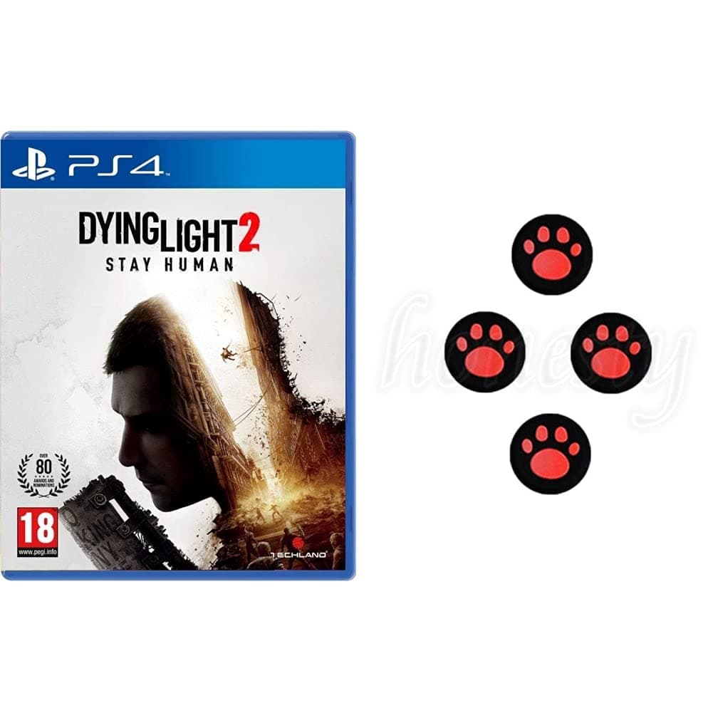 Dying Light 2 (PS4)+FOXMICRO Black & White King's Choice Set of 1( 2 PAIR) Analog Stick Joystick Controller Performance Thumb Grips for PS4 | PS3 | Xbox ONE, ONE X, ONE S, 360 | Wii U