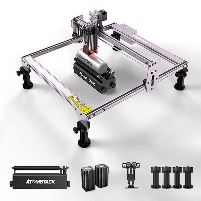 ATOMSTACKA5 Pro Laser Engraving Machine with R3 Pro Laser Rotation Roller, 40W Laser Engraver Cutter with Eye Protection Fixed-Focus, 5W-5.5W Output Power, Engraving Area 410x400mm