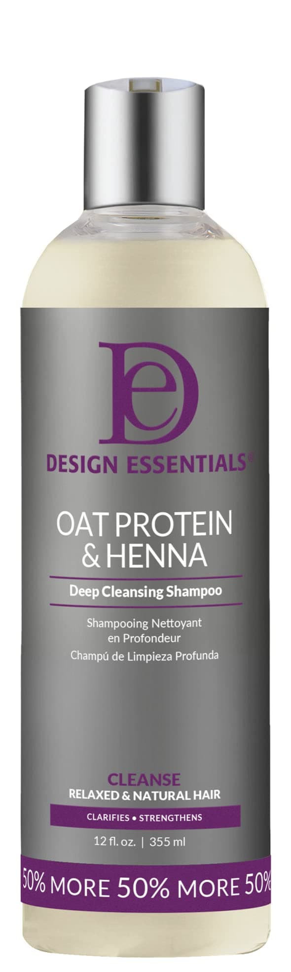 Design Essentials Oat Protein & Henna Deep Cleansing Shampoo for Relaxed & Natural Hair, Clarifies, Strengthens, & Volumizes Hair - Sulfate-Free, 12 Oz (Pack of 1)