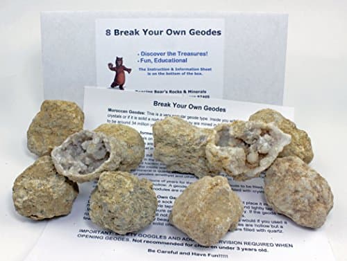 Dancing Bear 9 Break Your Own Geodes, 90% Hollow Medium ( 2-2.5”) Easy Crack Open & Discover Surprise Crystals Inside! Educational Info and Instructions Included, Fun Party Favors & Prizes, Brand