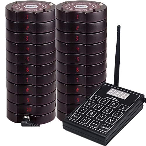SHIHUI 20 Coaster Pagers+1 Keypad Queue Call Wireless Calling System for Servers for Restaurant Church Food Truck Coffee Shop Office Wireless Guest Paging System
