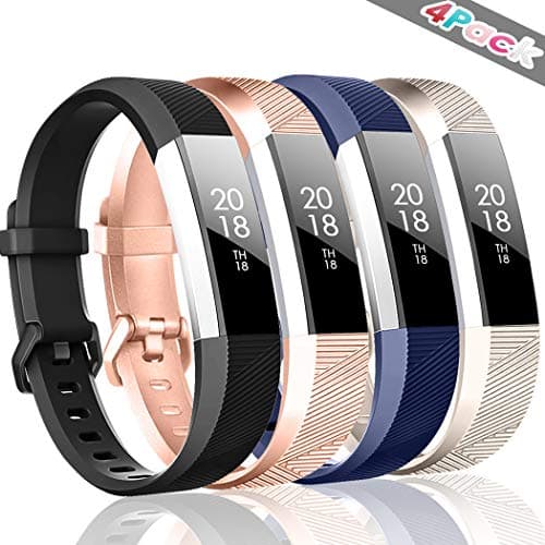 ZEROFIRE Bands Compatible with Fitbit Alta HR and Fitbit Alta (4 Pack), Replacement Sport Wristbands with Secure Metal Buckle for Fitbit Alta/Fitbit Alta HR/Fitbit Ace, Small Large