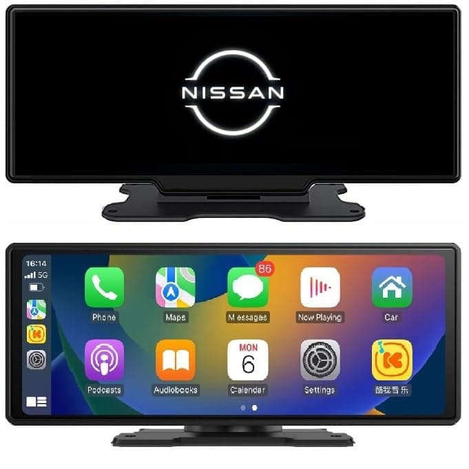 RoadMap World's First *Dual BlueTooth With Car Logo* Portable Wireless Carplay/Android Auto Display - 10.26" HD IPS Touch Screen, Mobile Mirroring, Play Video files (For Nissan)