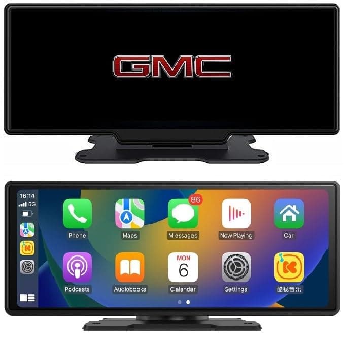 RoadMap World's First *Dual BlueTooth With Car Logo* Portable Wireless Carplay/Android Auto Display - 10.26" HD IPS Touch Screen, Mobile Mirroring, Play Video files (For GMC)