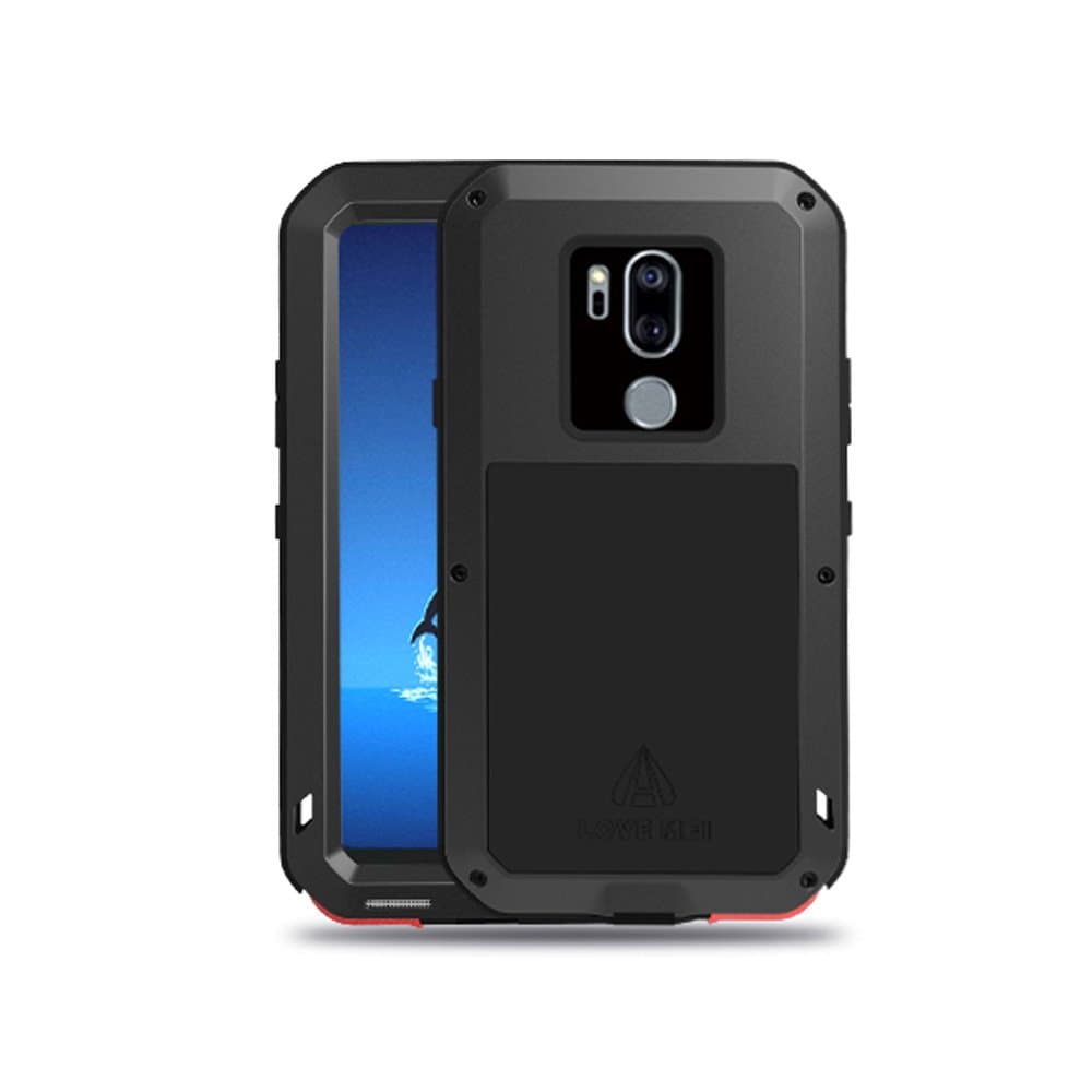 LG G7 Case,LG G7 ThinQ Case,Water Resistant Shockproof Aluminum Metal [Outter] Super Anti Shake Silicone [Inner] Fully Body Protection with Gorilla Glass Screen Protector for LG G7 ThinQ (Black)