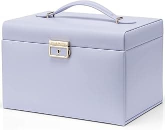 Vlando Velvet Jewelry Organizer Box for Women, Large Leather Jewelry Storage Box with Locked, Mirrored, 3 Drawer for Watch Necklace Ring Earring Storage, Gift for Girl Women and Mom - Purple