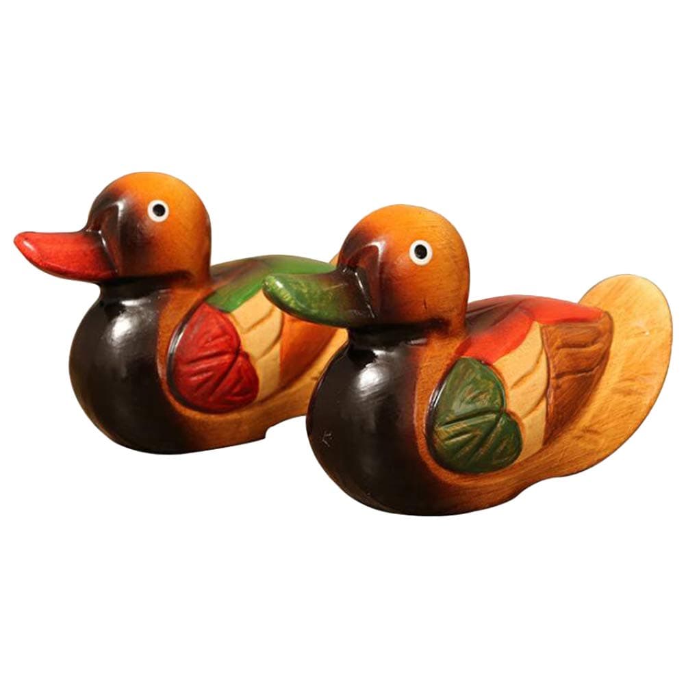 1 Pair Dedicate Mandarin Duck Model Creative Wood Duck Handmade Decoration Craft Ornament for Wedding Party Anniversary Day