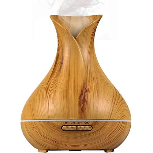 Essential Oil Diffuser Humidifier 400ml Ultrasonic Cool Mist Aroma With 4 Colorful Light Essential Wood Grain Finish With Timer