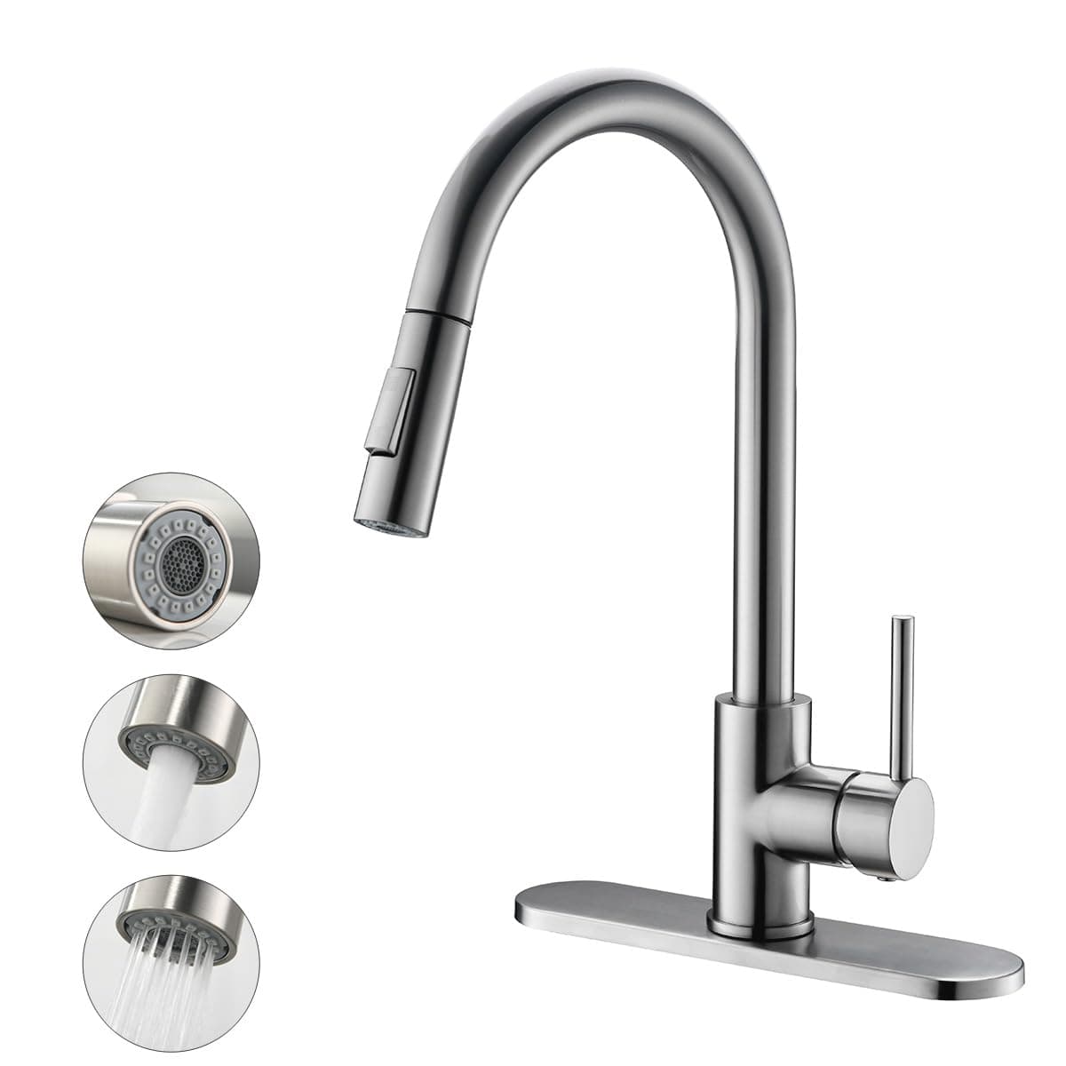Havin Kitchen Faucet with Pull Down Sprayer, High Arc Stainless Steel Material, with cUPC Ceramic Cartridge,Without Deck Plate,Fit for 1 Hole Kitchen Sink or Laundry Sink,Brushed Nickel Color