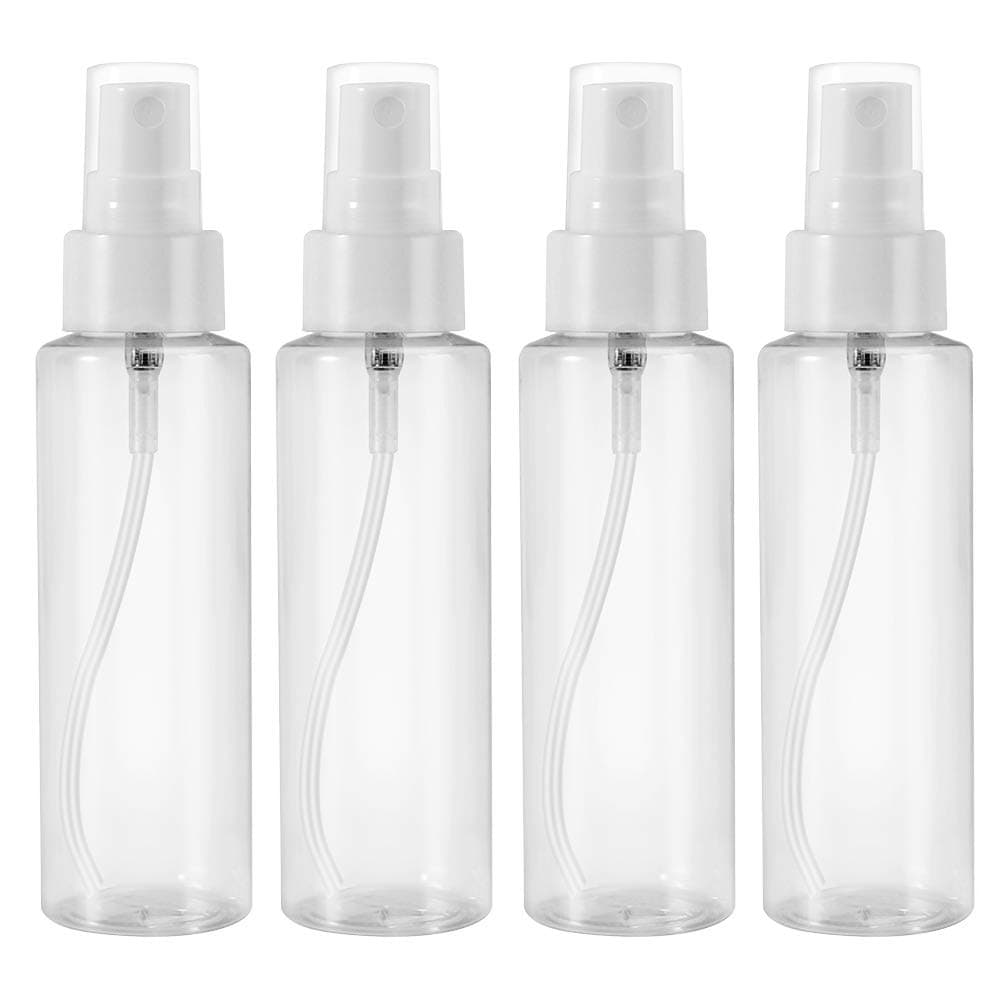 STARSIDE 4 Pack 100 ML Clear Plastic Spray Bottles with Fine Mist Sprayer.Refillable & Reusable Bottles for Essential Oils,Perfumes,Cleaning Products,Aromatherapy.6 Labels as gift.