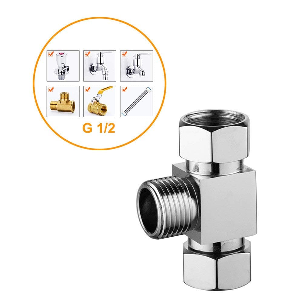 Bluting 3-Way Diverter Splitter Adapter Angle Valve,Splitter T Joint T Adapter-Brass,Diverter Valve G1/2,Silver