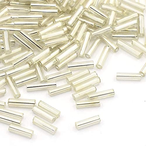 Silver Glass Bugle Seed Beads 5-9mm x 1.8mm for Jewellery Making, Beading, Crafts and Other Projects (Pack of 2200+)