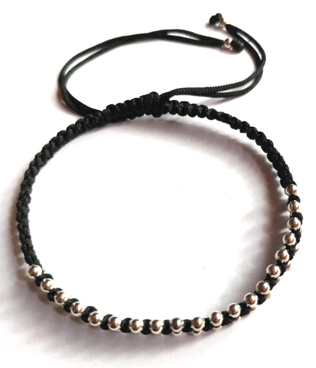 Jyokrish Handmade Adjustable Black Thread Artificial Silver beads Anklet For Women | girls | Nazariya |Payal | Free Size |Single leg |Beads work| Lucky charms